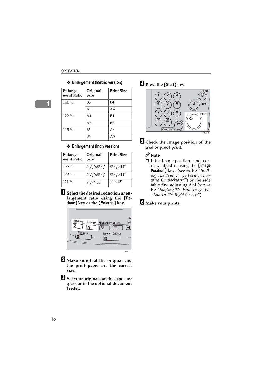 Savin 3150eDNP manual Enlargement Metric version, Enlargement Inch version 