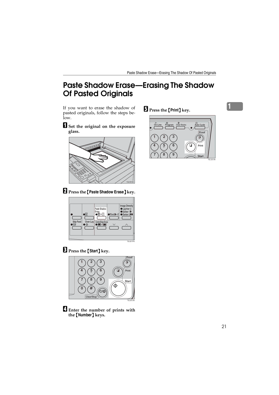 Savin 3150eDNP manual Paste Shadow Erase-Erasing The Shadow Of Pasted Originals, Set the original on the exposure glass 