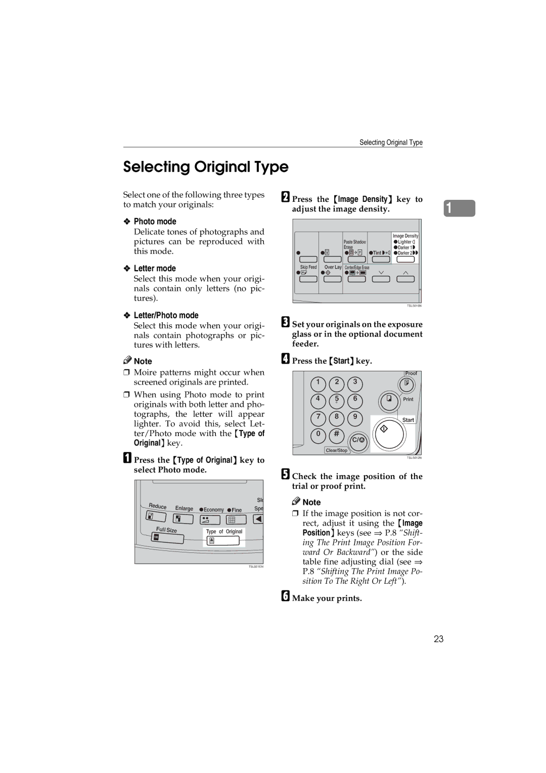 Savin 3150eDNP manual Selecting Original Type, Letter mode, Letter/Photo mode 