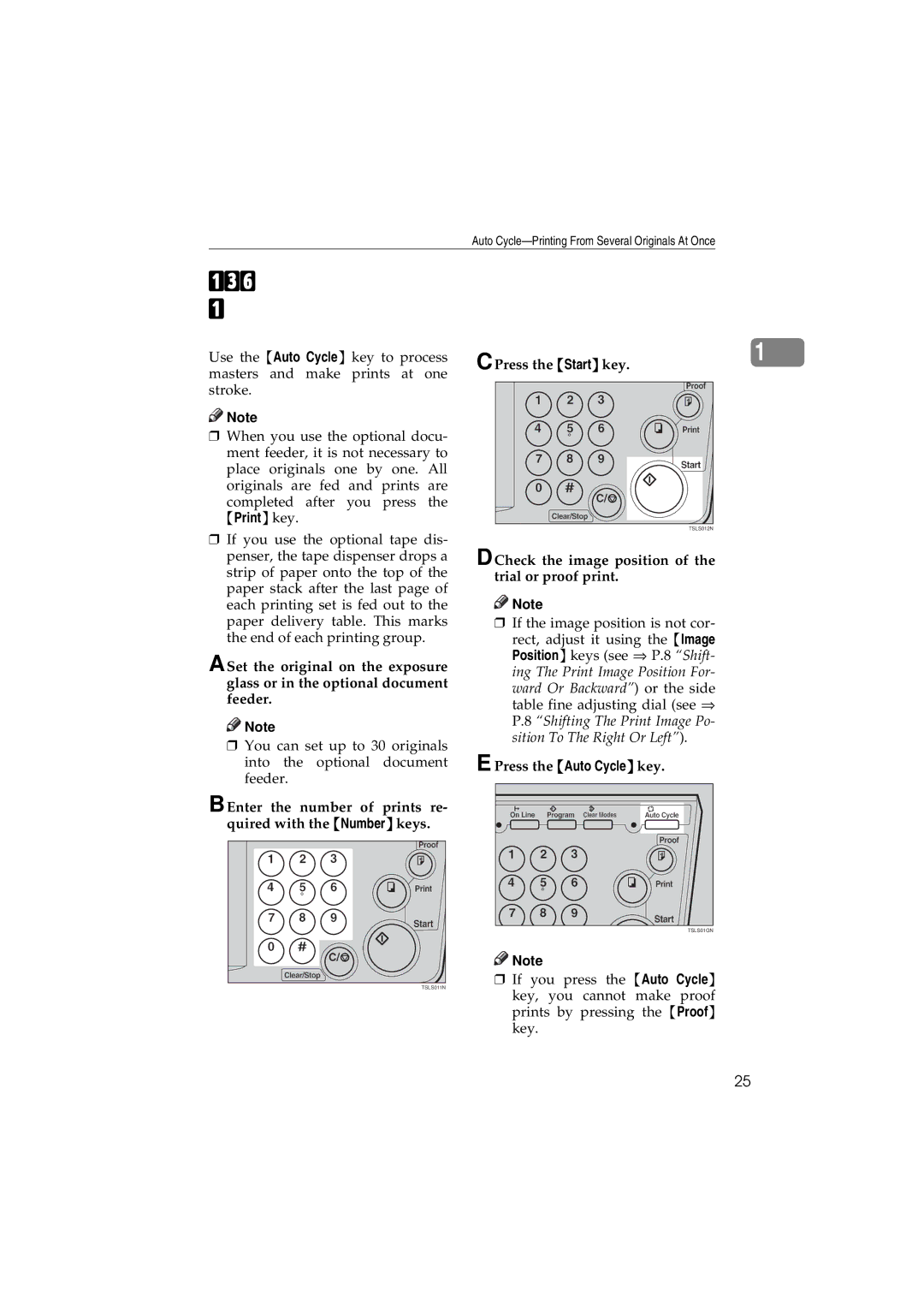 Savin 3150eDNP manual Auto Cycle-Printing From Several Originals At Once, Press the Auto Cycle key 