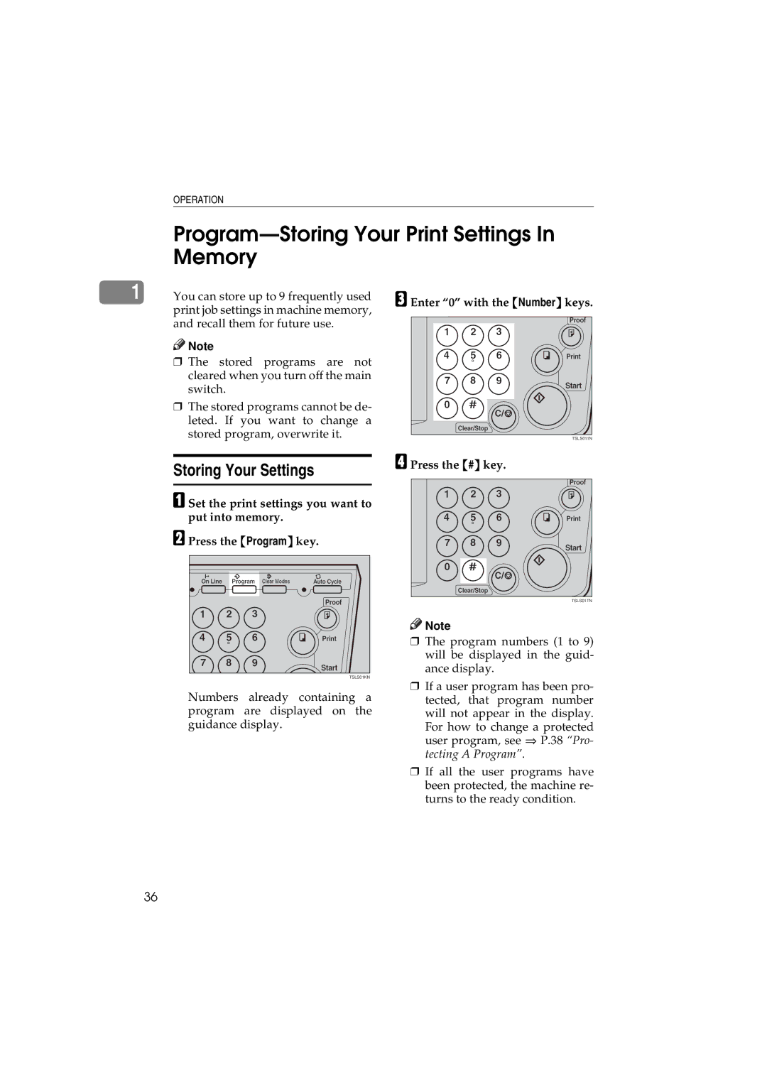 Savin 3150eDNP manual Program-Storing Your Print Settings In Memory, Storing Your Settings, Enter 0 with the Number keys 