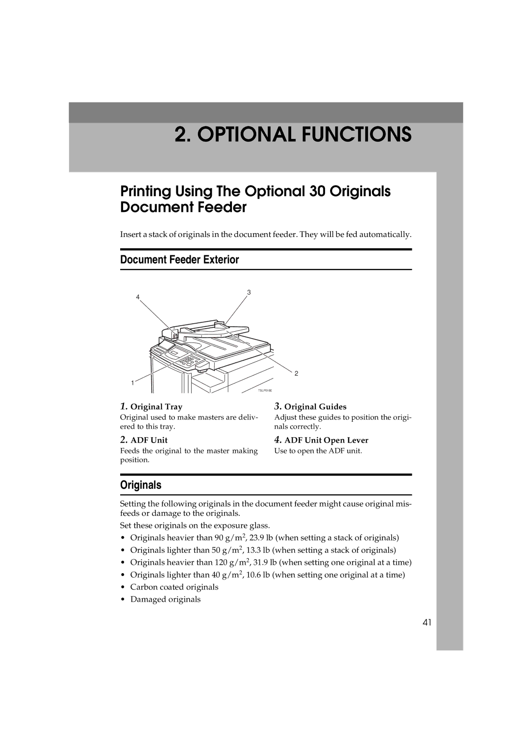 Savin 3150eDNP manual Printing Using The Optional 30 Originals Document Feeder, Document Feeder Exterior 