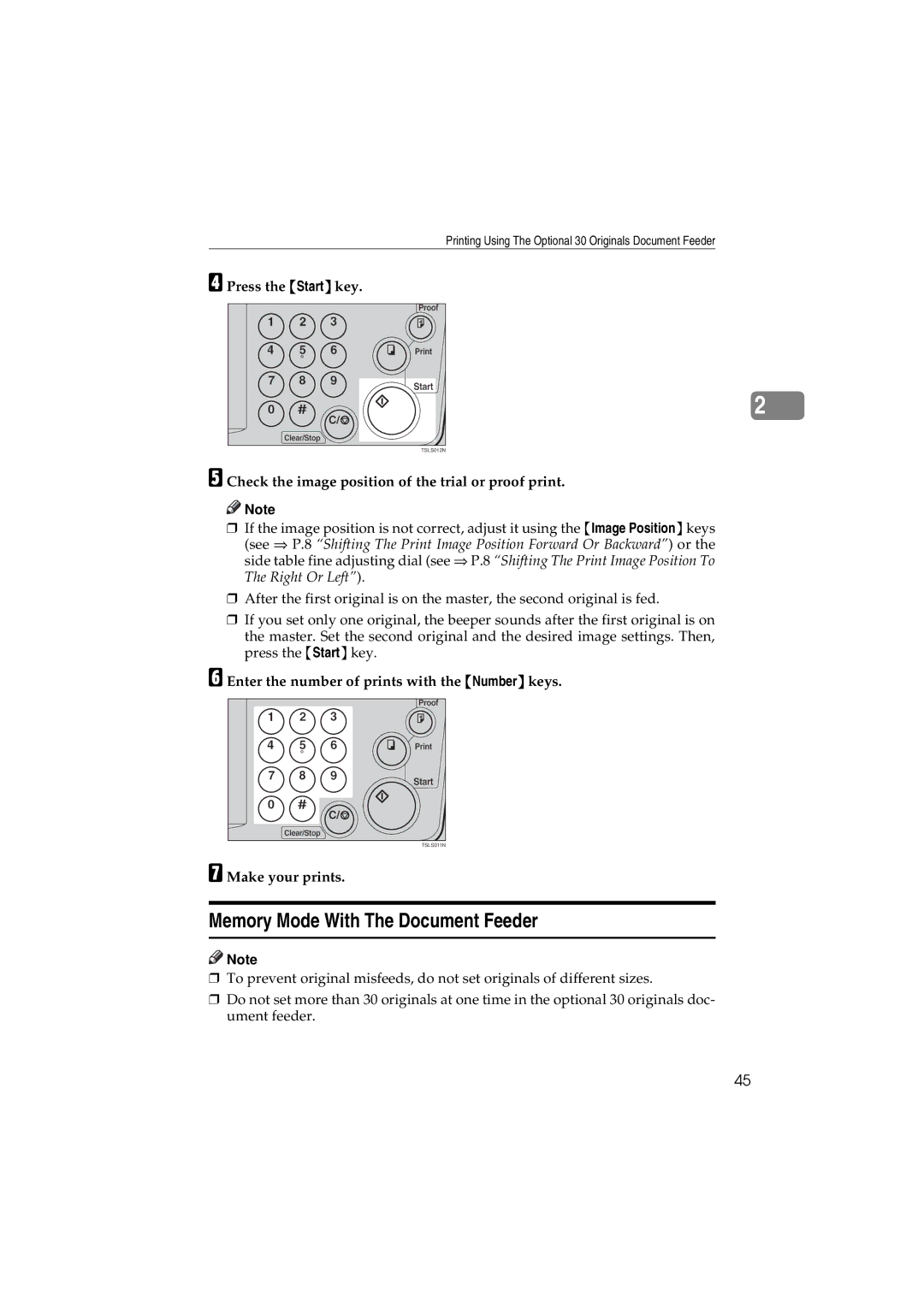 Savin 3150eDNP manual Memory Mode With The Document Feeder, Press the Start key 