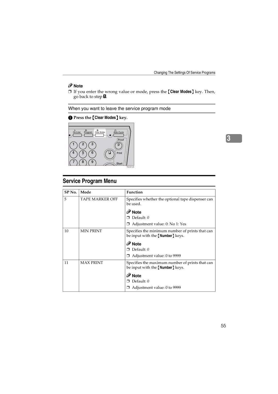 Savin 3150eDNP manual Service Program Menu, SP No Mode Function 