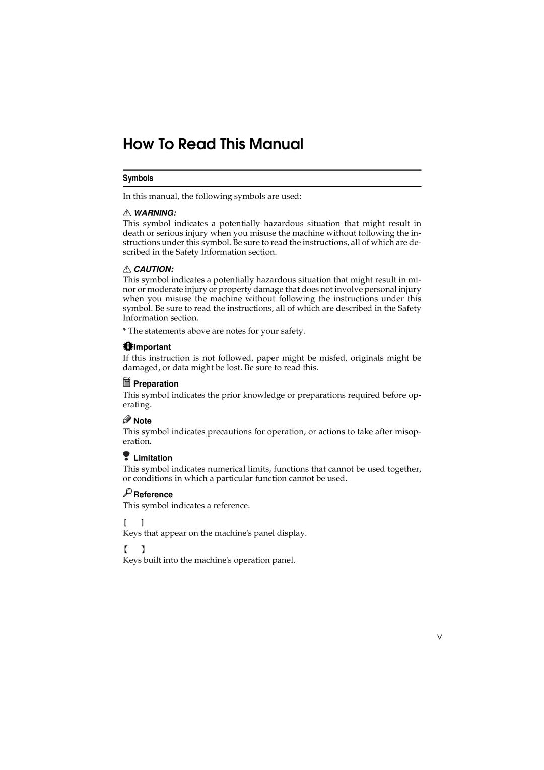 Savin 3150eDNP manual How To Read This Manual, Symbols, Preparation, Limitation, Reference 