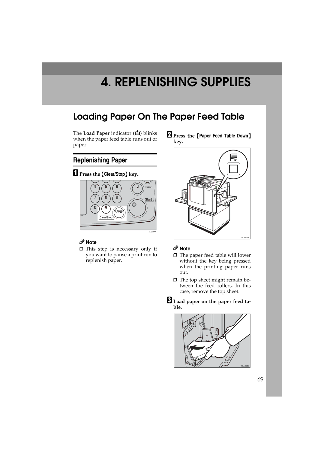 Savin 3150eDNP manual Loading Paper On The Paper Feed Table, Replenishing Paper, Press the Paper Feed Table Down 