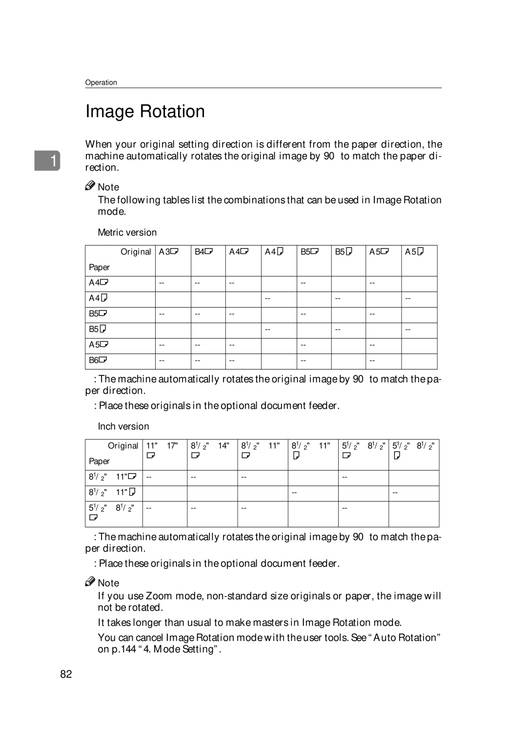 Savin 3360DNP operating instructions Image Rotation, Metric version 