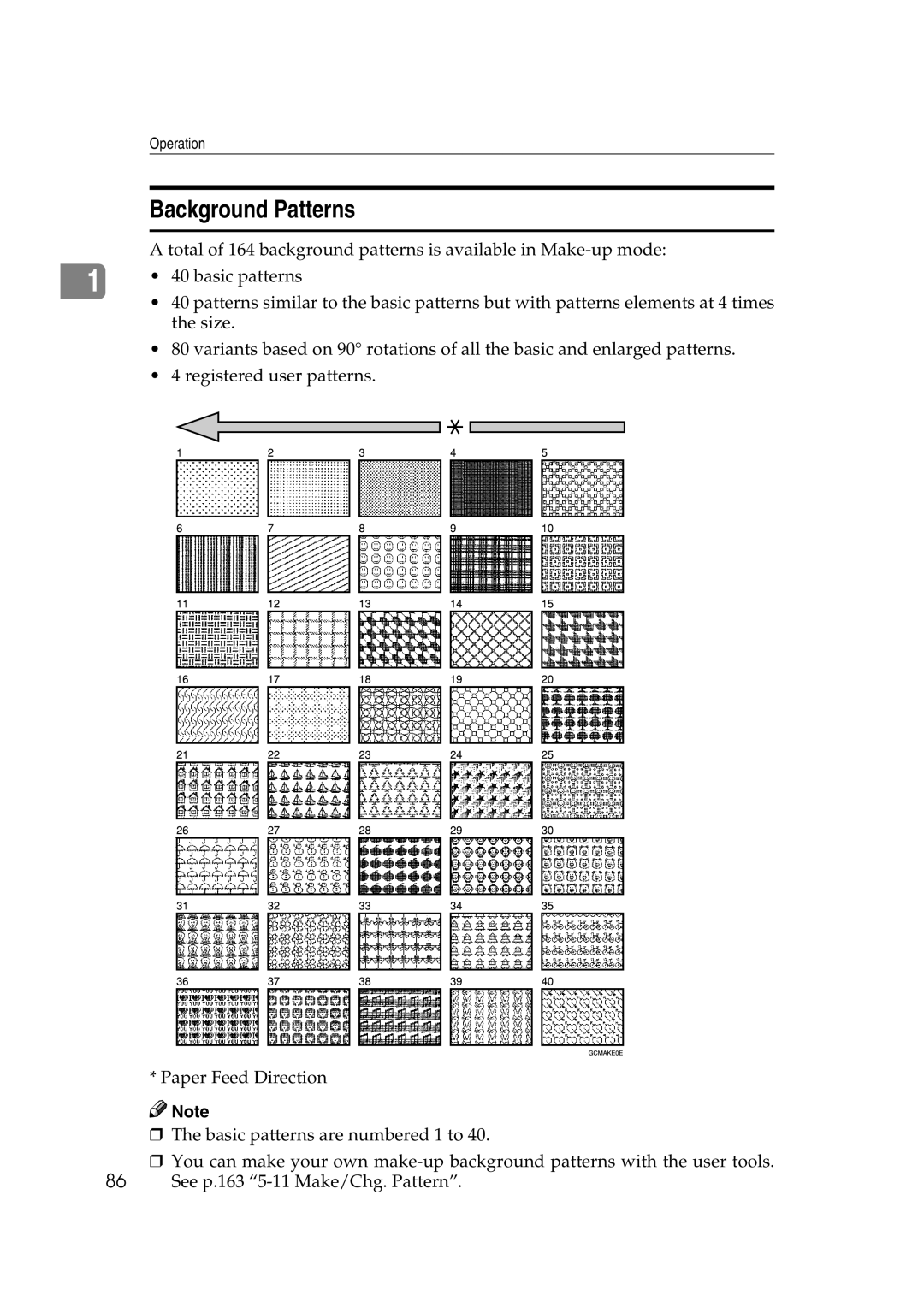 Savin 3360DNP operating instructions Background Patterns 