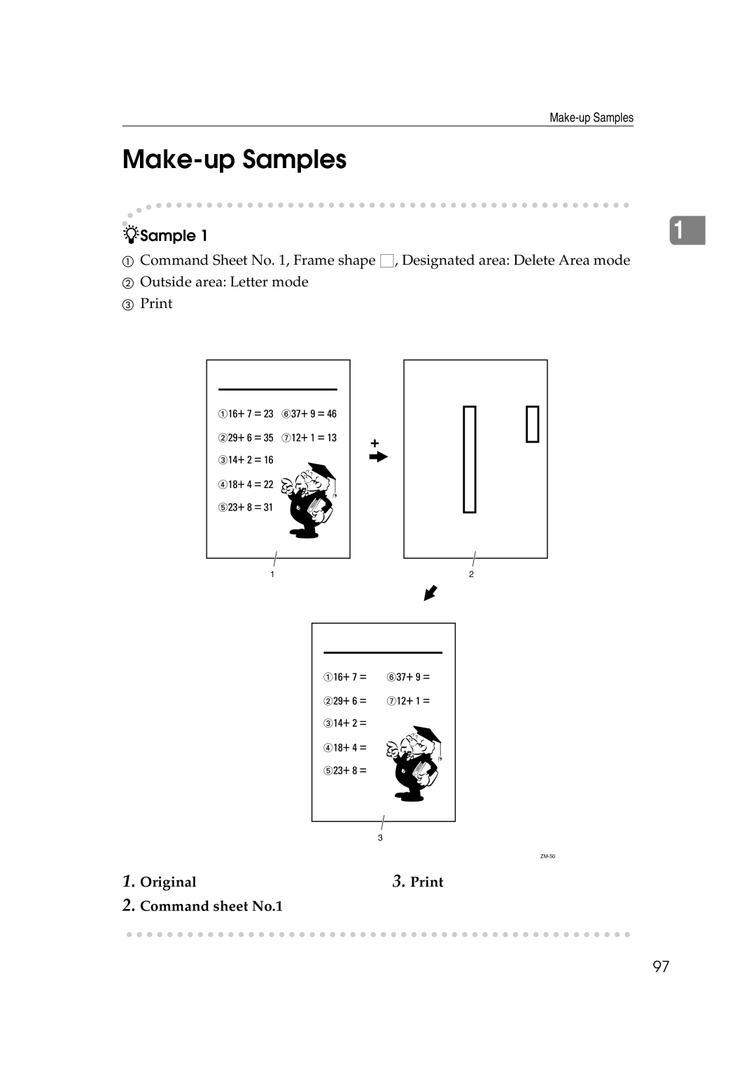 Savin 3360DNP operating instructions Make-up Samples, Original Print Command sheet No.1 