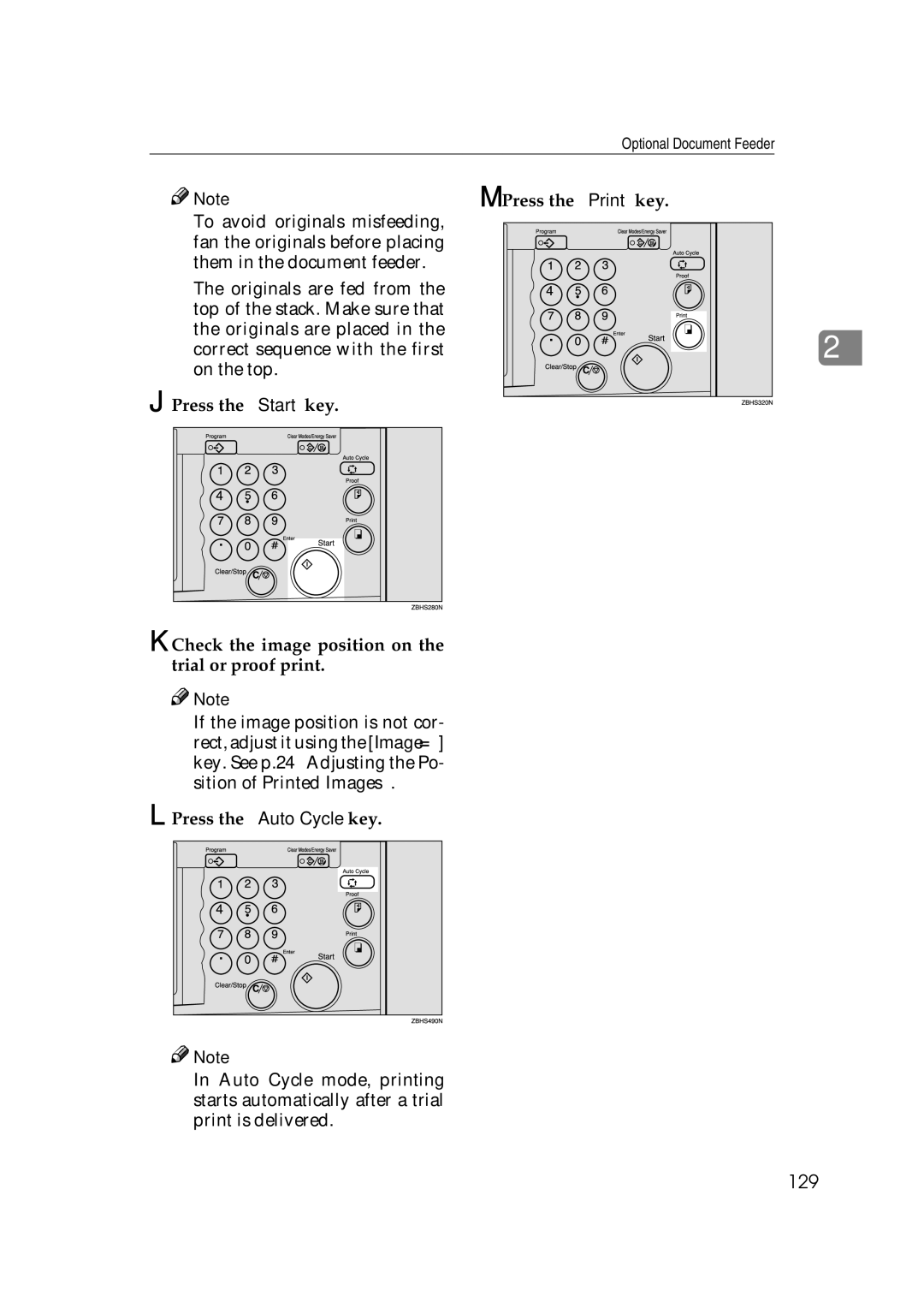 Savin 3360DNP operating instructions 129, Press the Auto Cycle key 