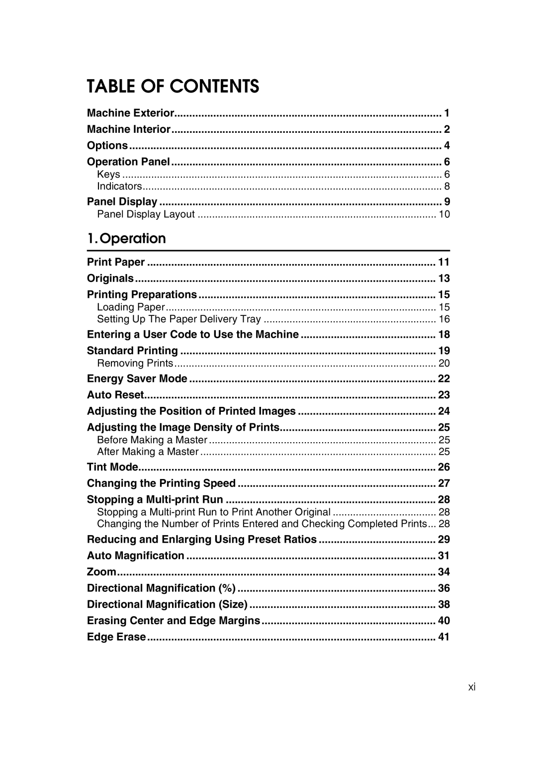 Savin 3360DNP operating instructions Table of Contents 