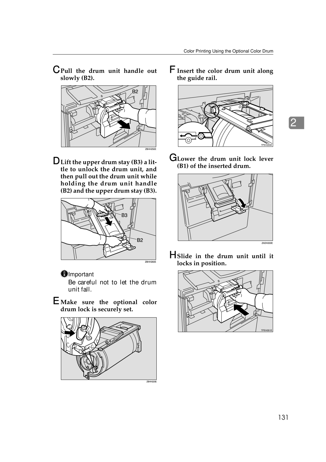 Savin 3360DNP operating instructions 131, Make sure the optional color drum lock is securely set 