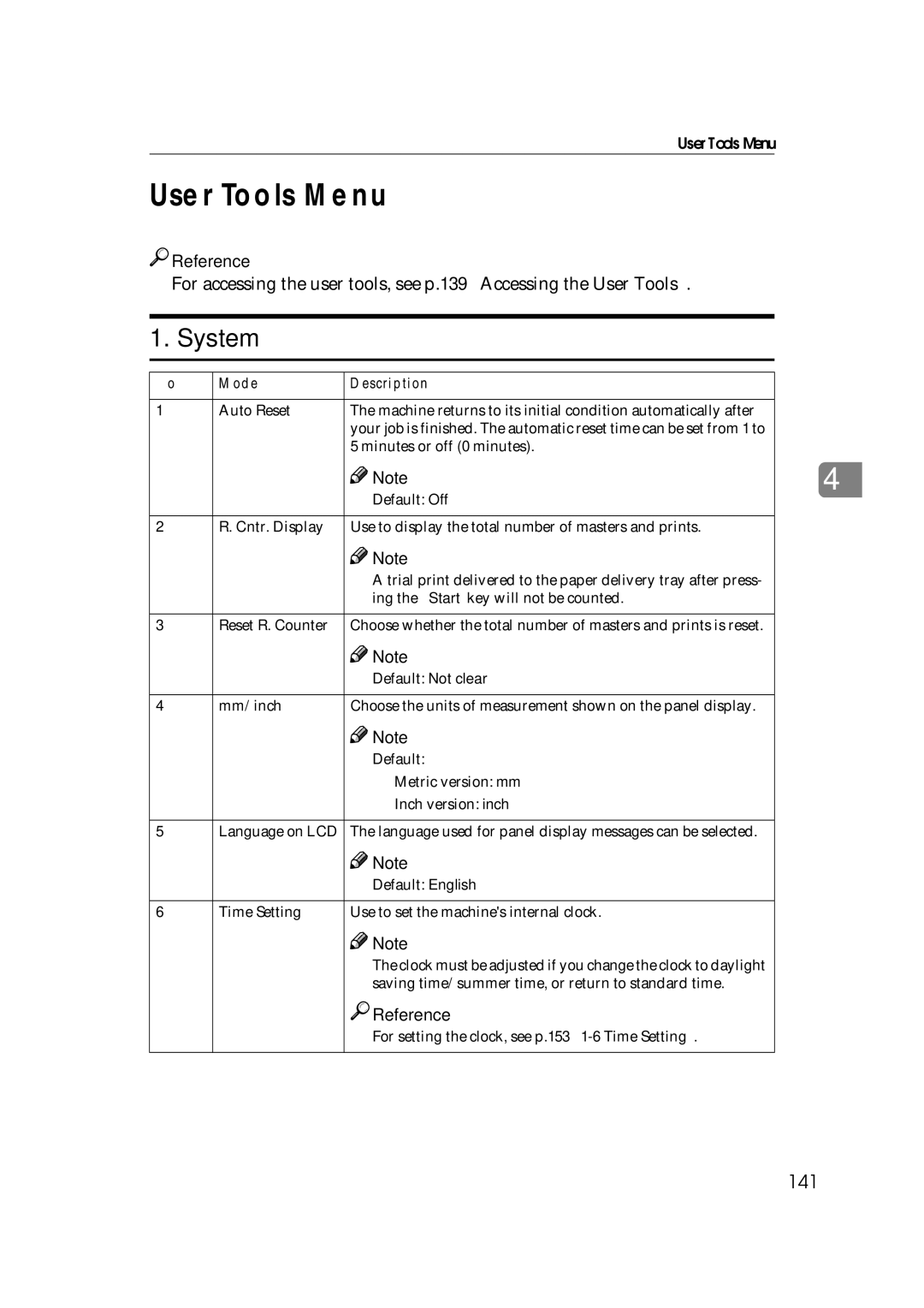 Savin 3360DNP operating instructions User Tools Menu, System, 141 