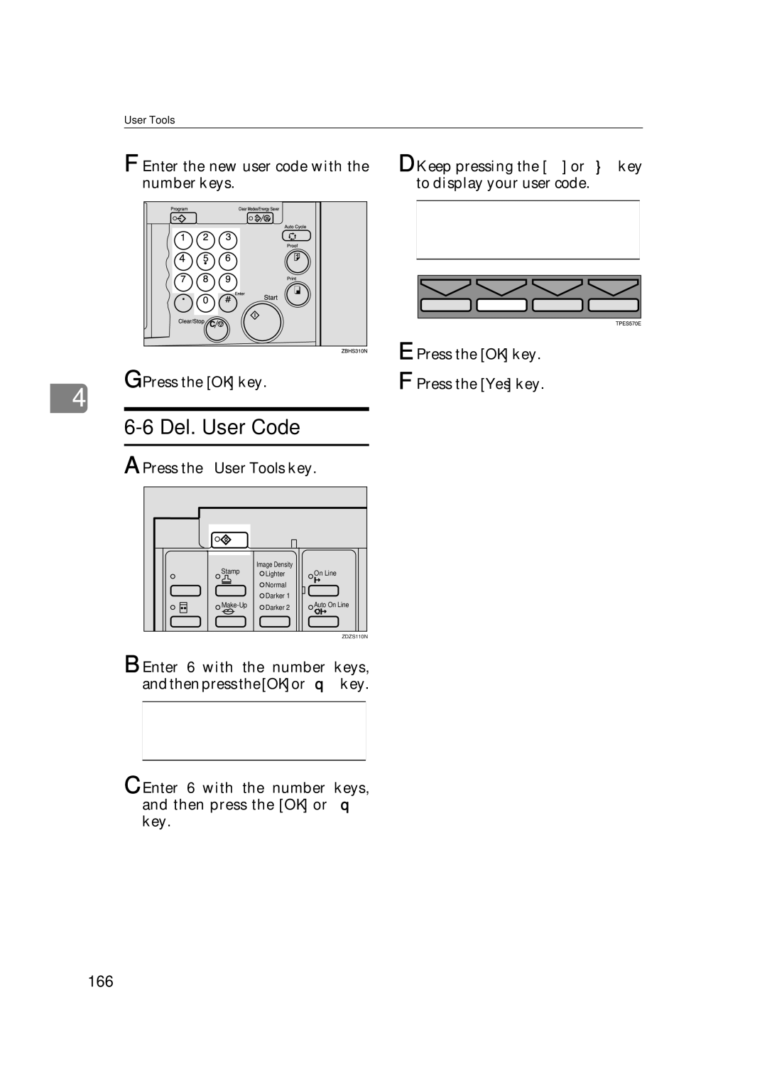 Savin 3360DNP operating instructions Del. User Code, 166 