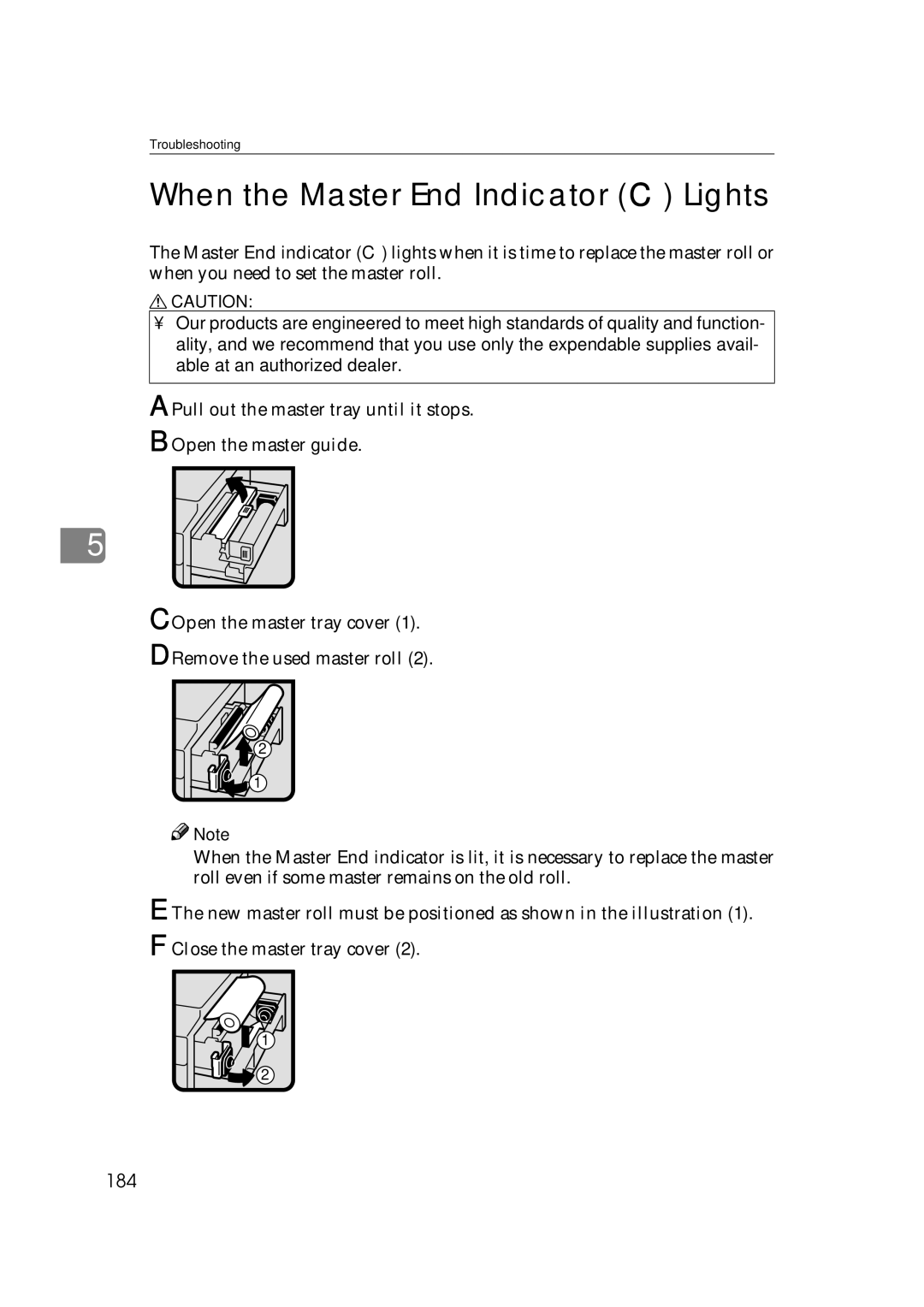 Savin 3360DNP operating instructions When the Master End Indicator C Lights, 184 