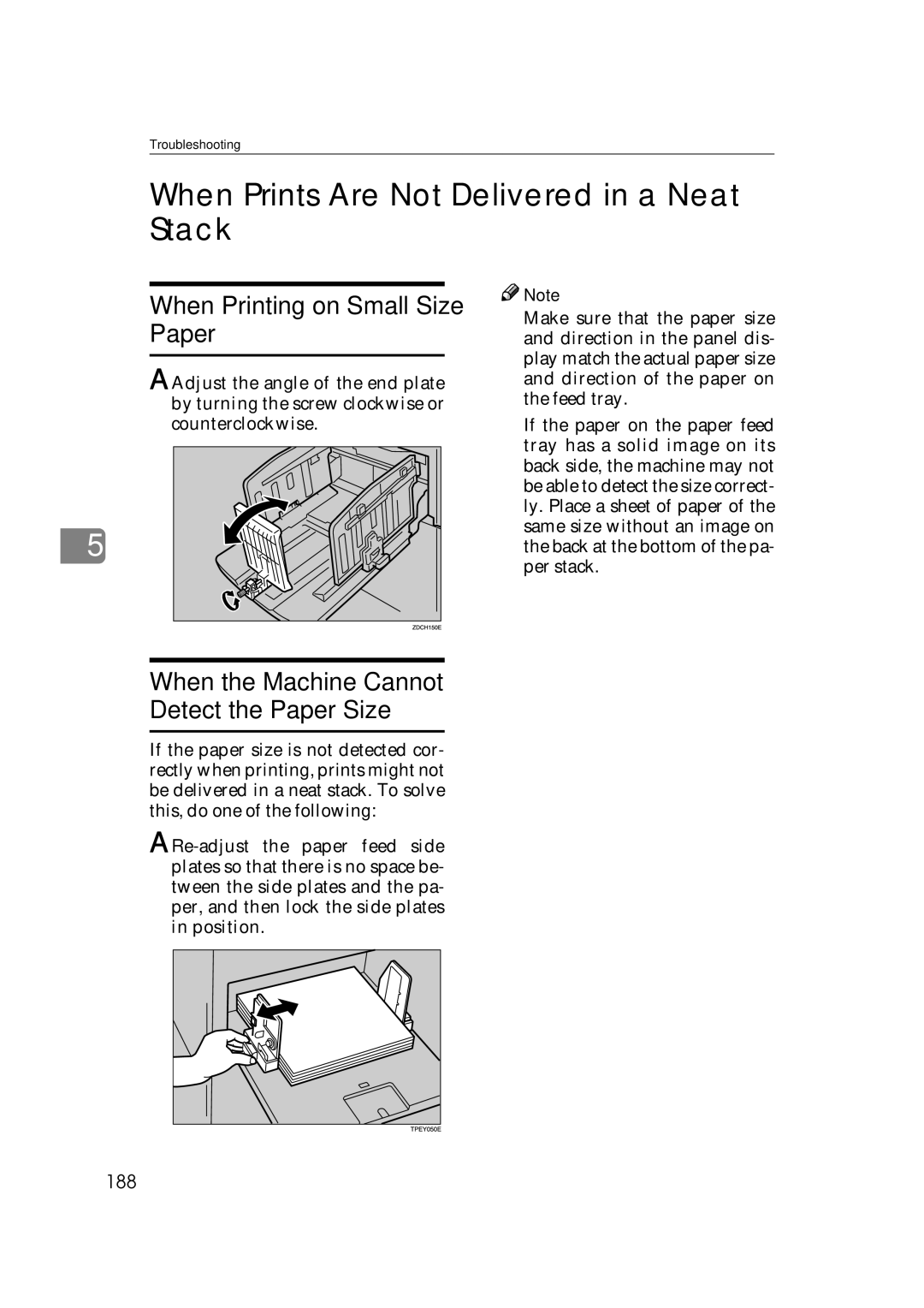 Savin 3360DNP operating instructions When Prints Are Not Delivered in a Neat Stack, When Printing on Small Size Paper, 188 