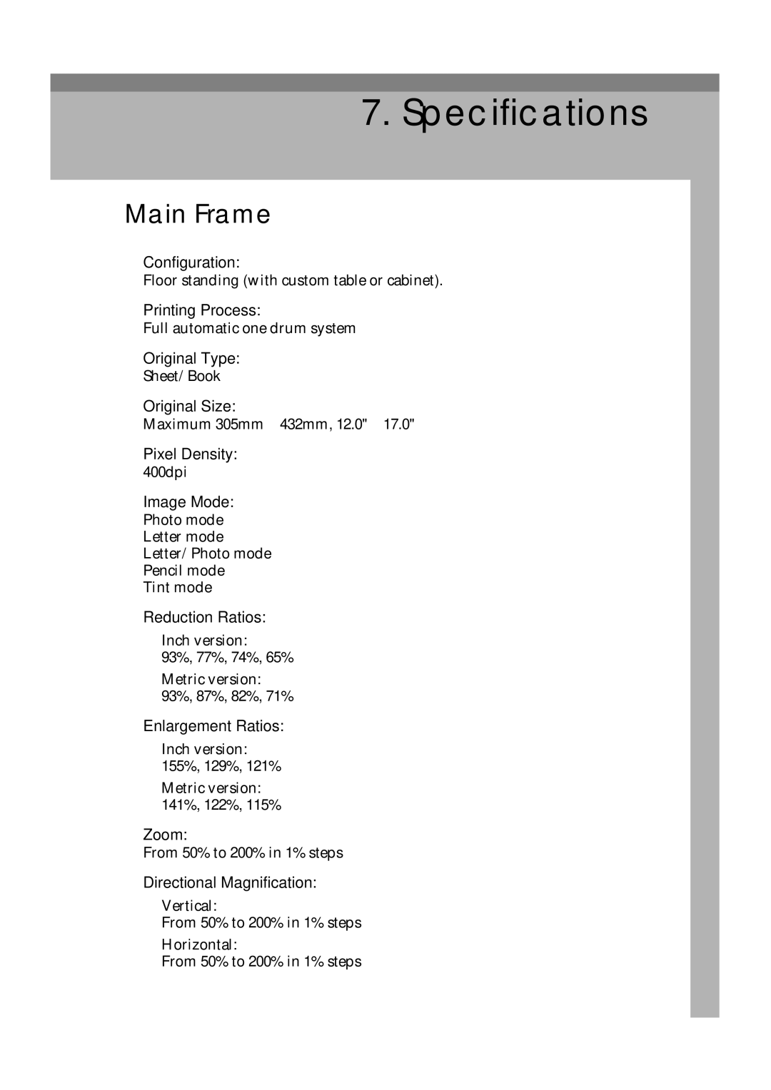 Savin 3360DNP operating instructions Main Frame 