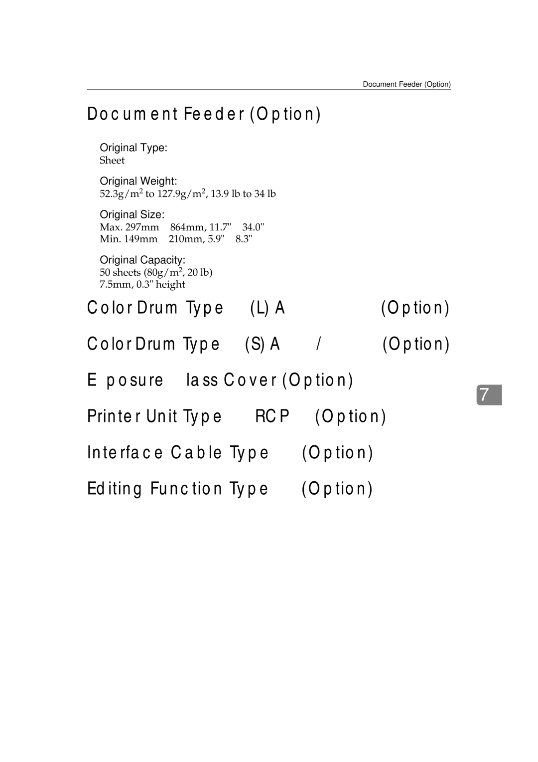 Savin 3360DNP operating instructions Document Feeder Option, Original Weight, Original Capacity, 203 