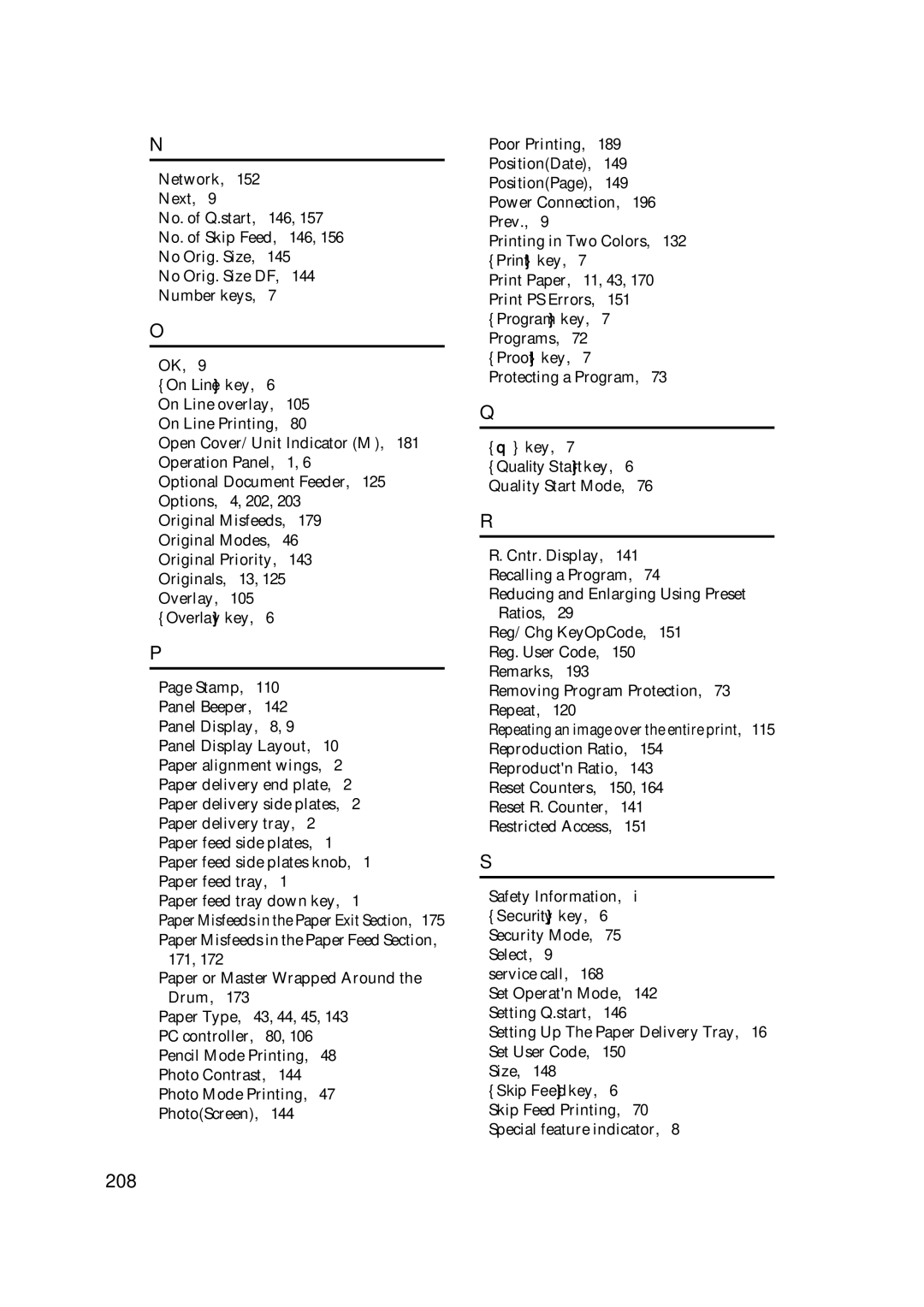 Savin 3360DNP operating instructions 208, On Line key 