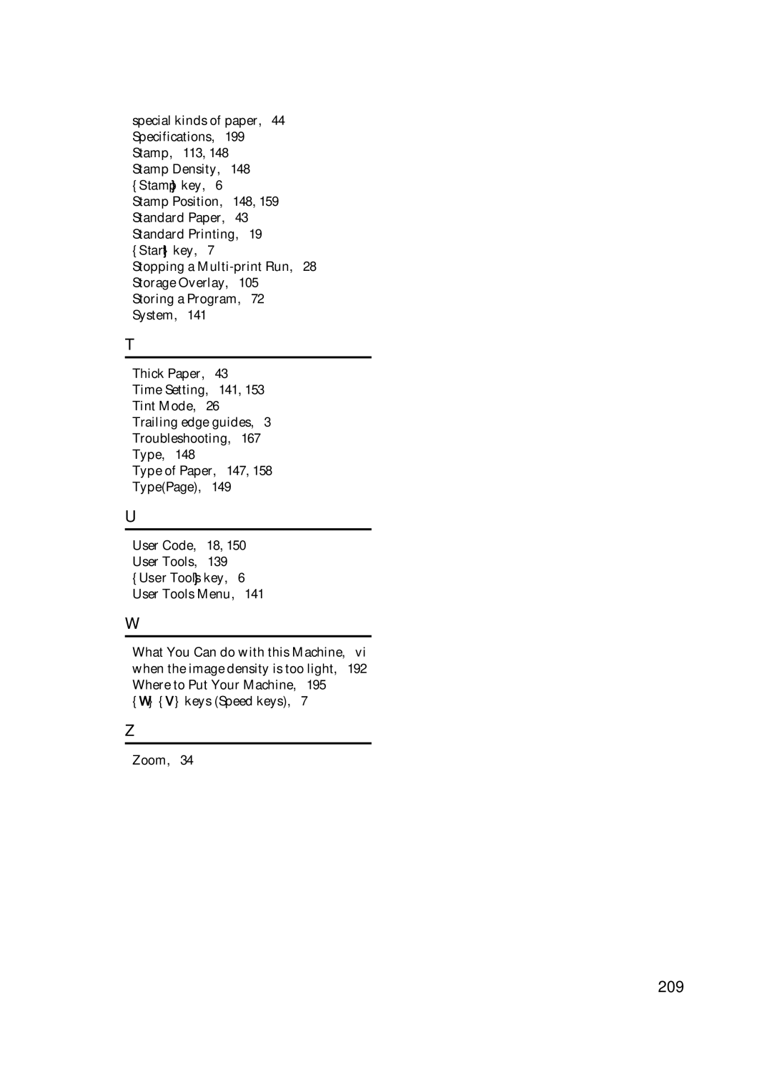 Savin 3360DNP operating instructions 209, User Tools key 