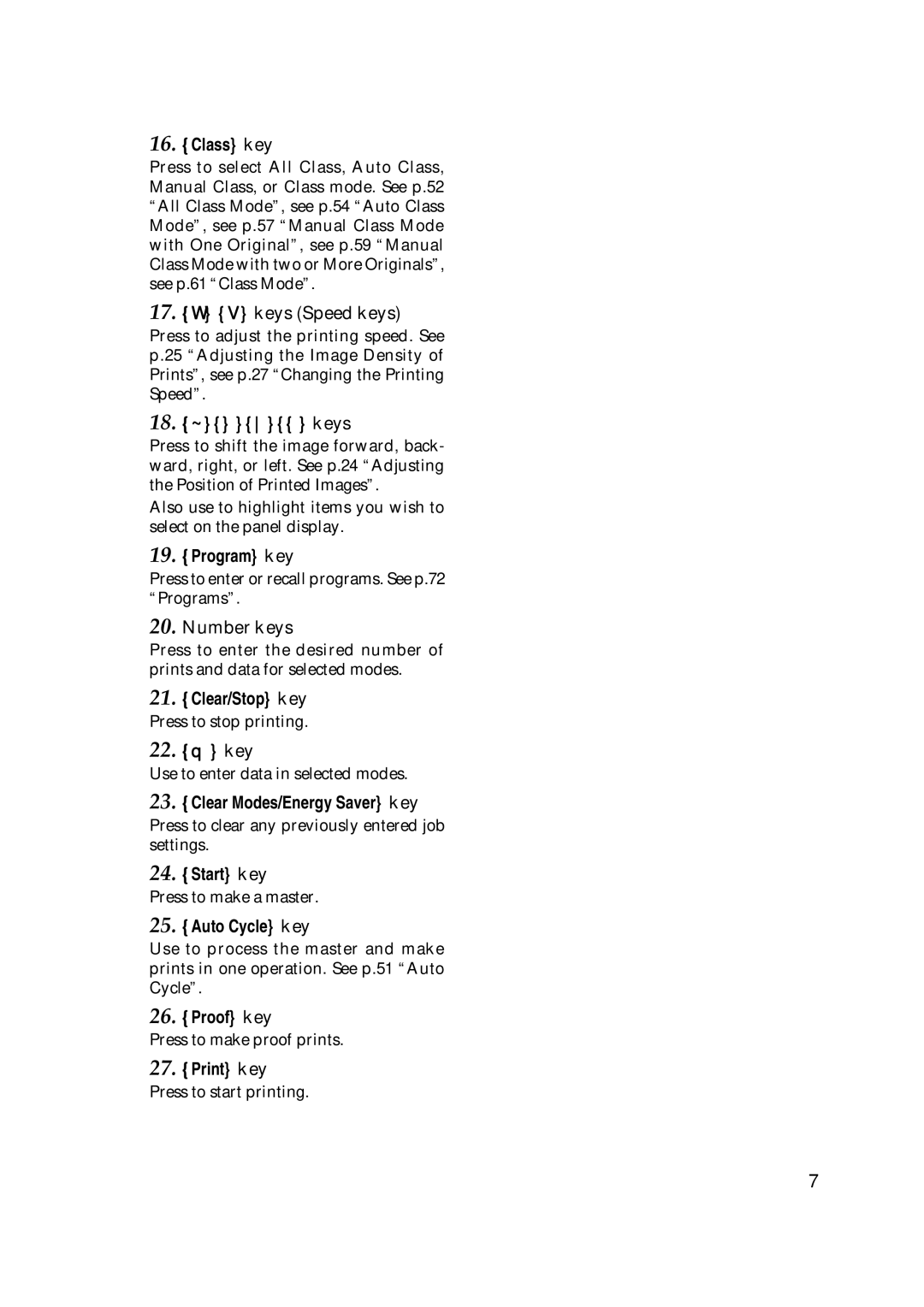 Savin 3360DNP operating instructions V keys Speed keys, Number keys 