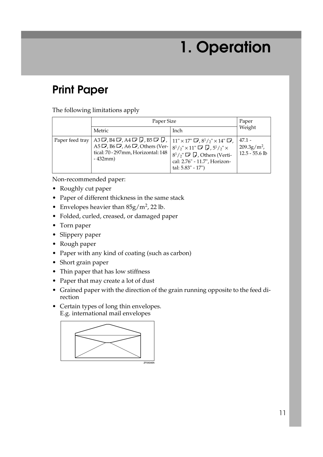 Savin 3360DNP operating instructions Operation, Print Paper 