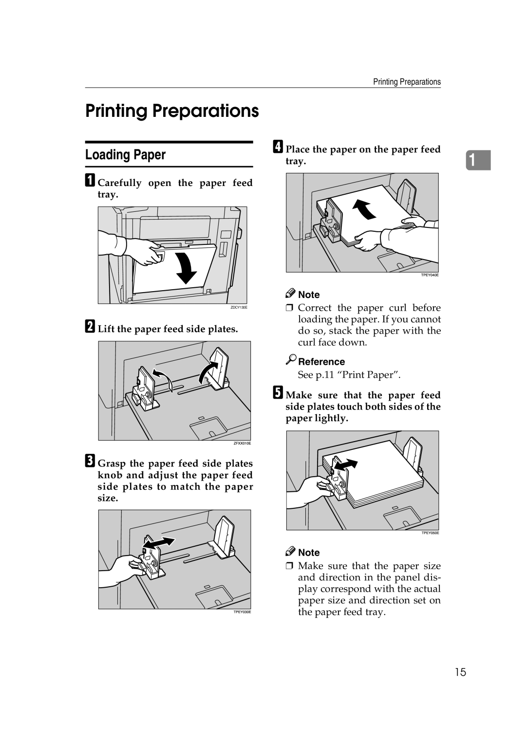 Savin 3360DNP operating instructions Printing Preparations, Loading Paper, Carefully open the paper feed tray 