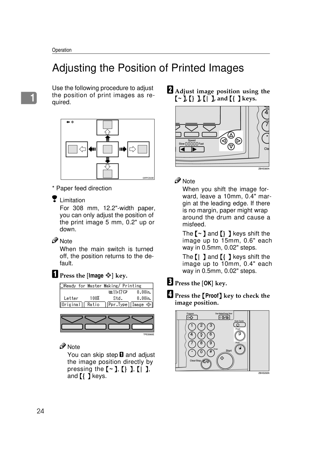 Savin 3360DNP Adjusting the Position of Printed Images, Adjust image position using the ~, , , and keys 