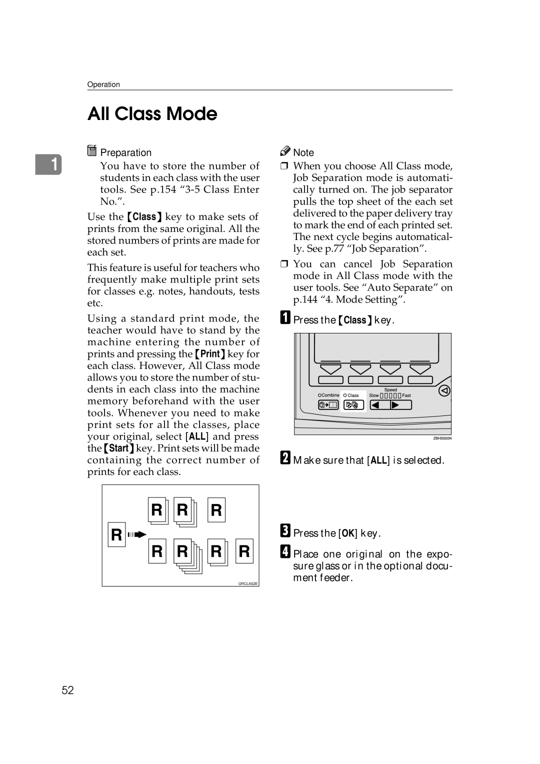 Savin 3360DNP operating instructions All Class Mode 