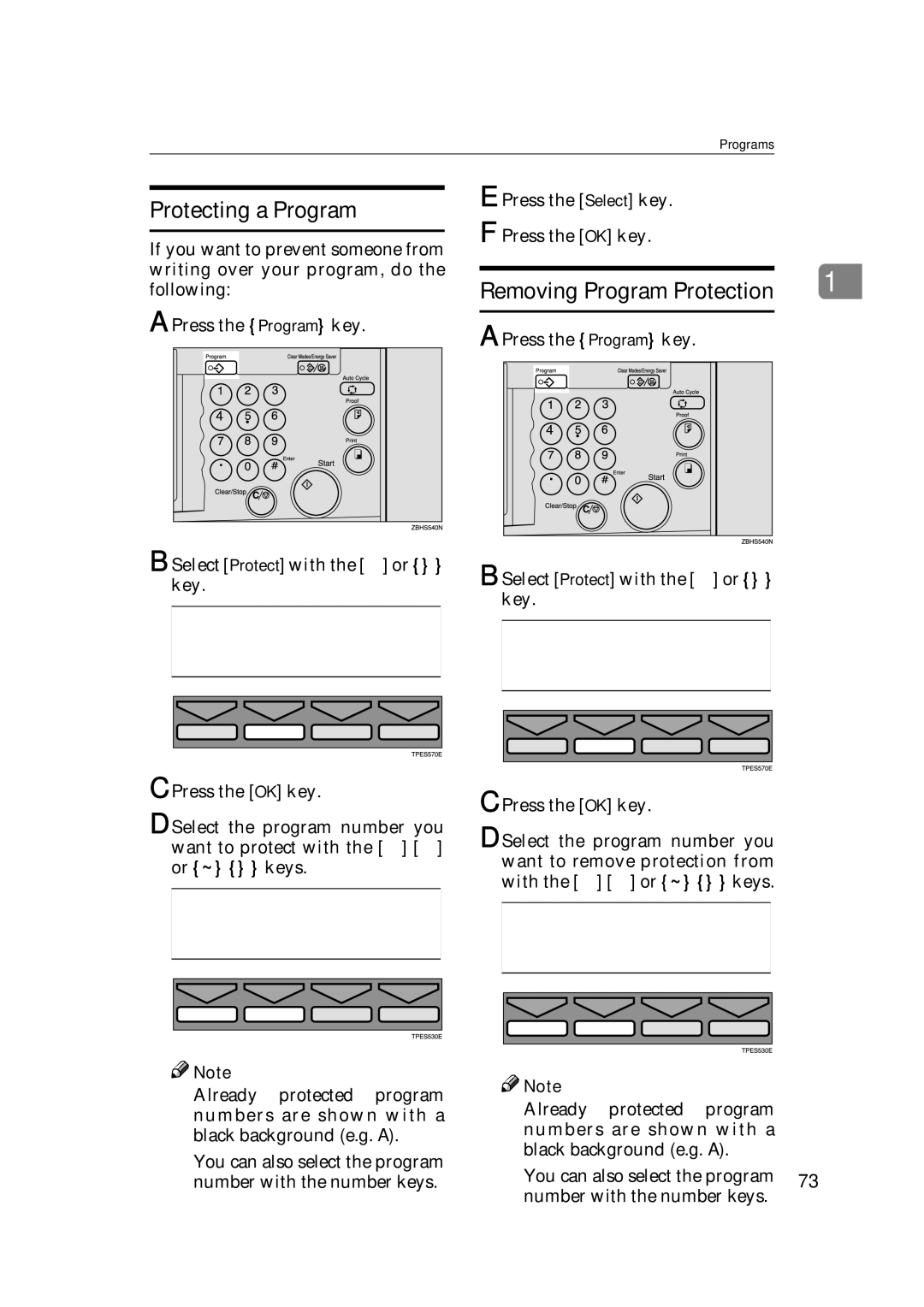 Savin 3360DNP operating instructions Protecting a Program, Press the Select key Press the OK key 