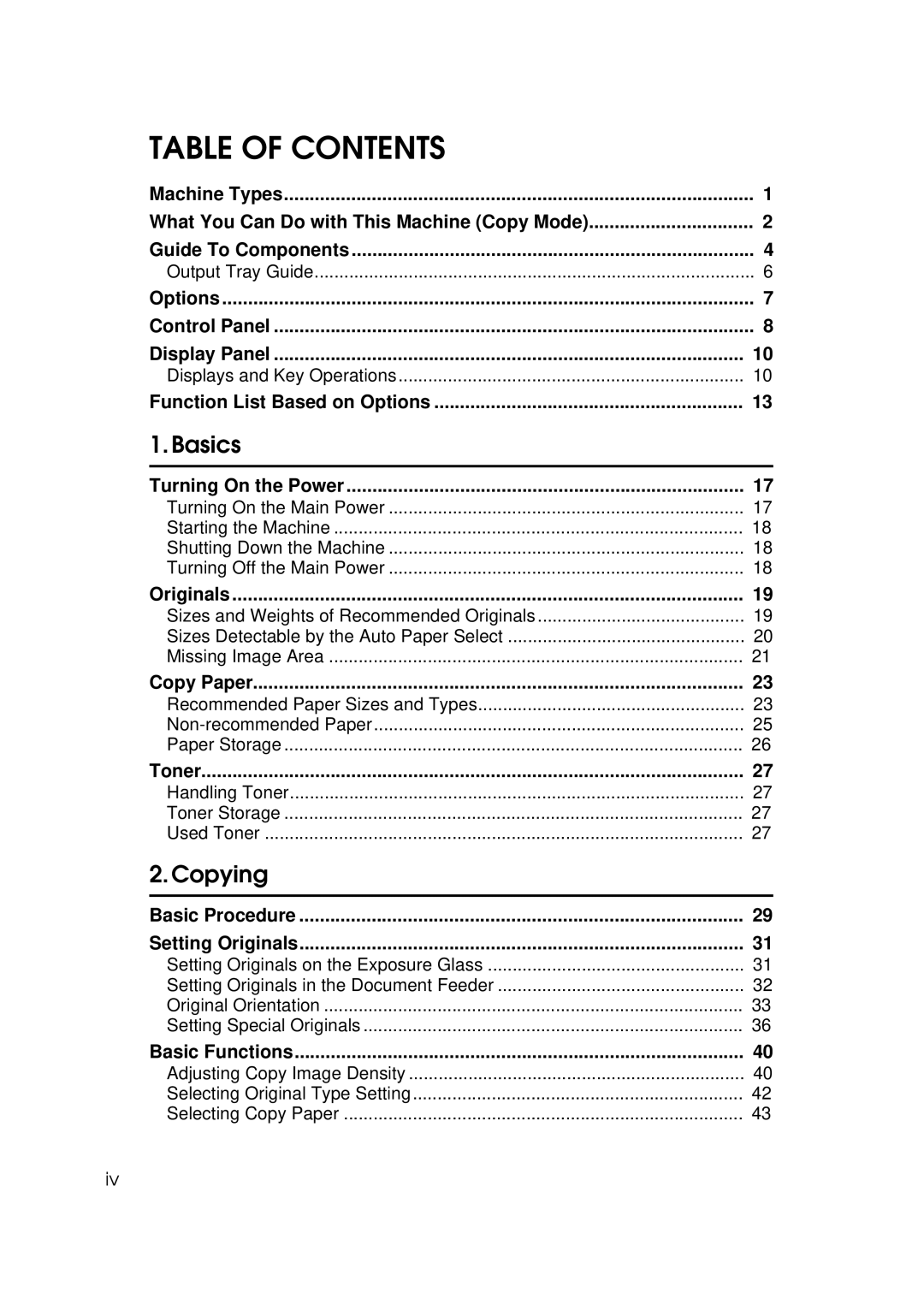 Savin 3355, 3370 operating instructions Table of Contents 