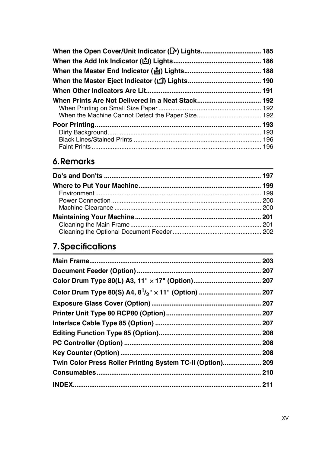 Savin 3460DNP Poor Printing 193, Dos and Donts 197 Where to Put Your Machine 199, Maintaining Your Machine 201, 211 