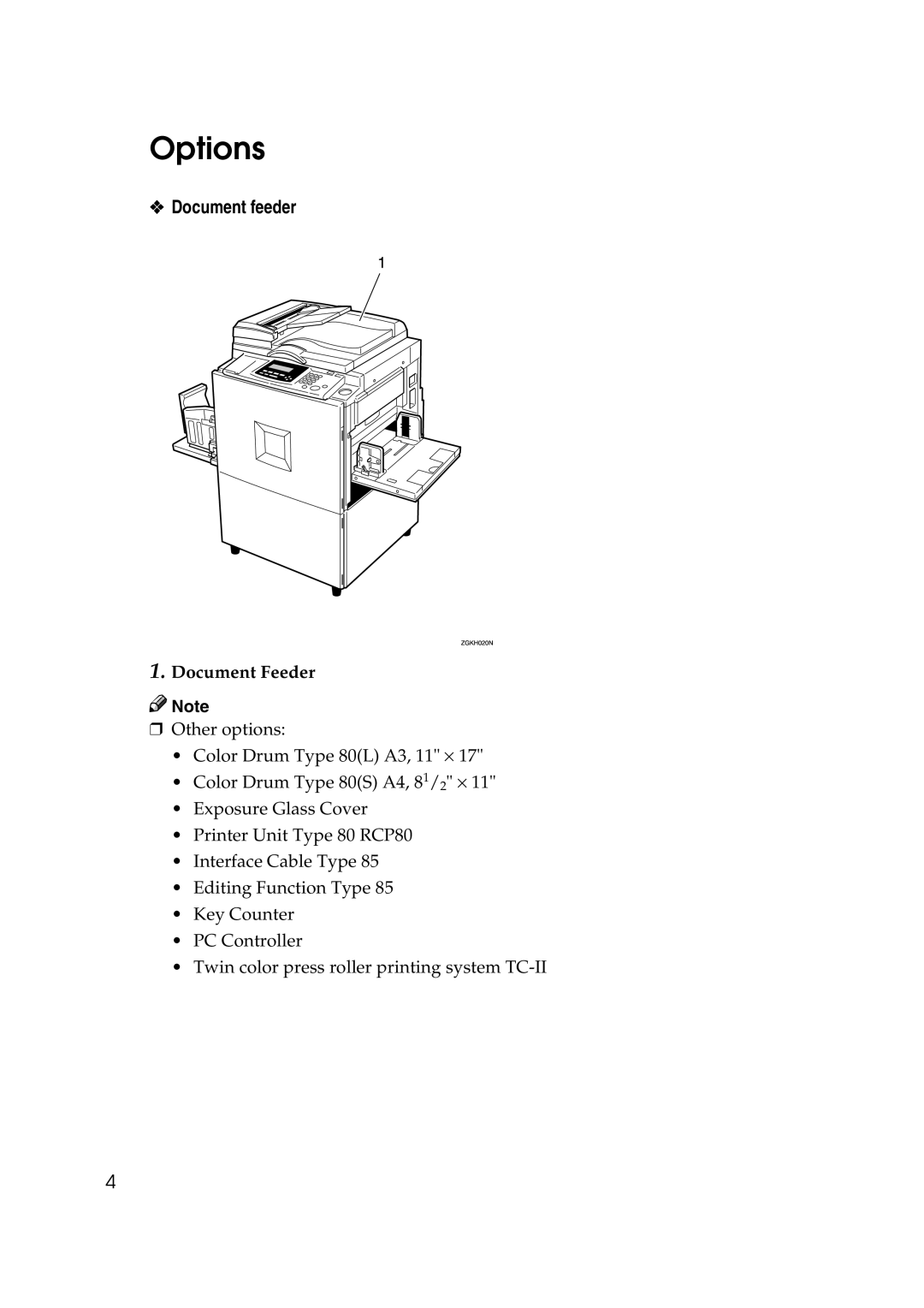 Savin 3460DNP operating instructions Options, Document feeder, Document Feeder 