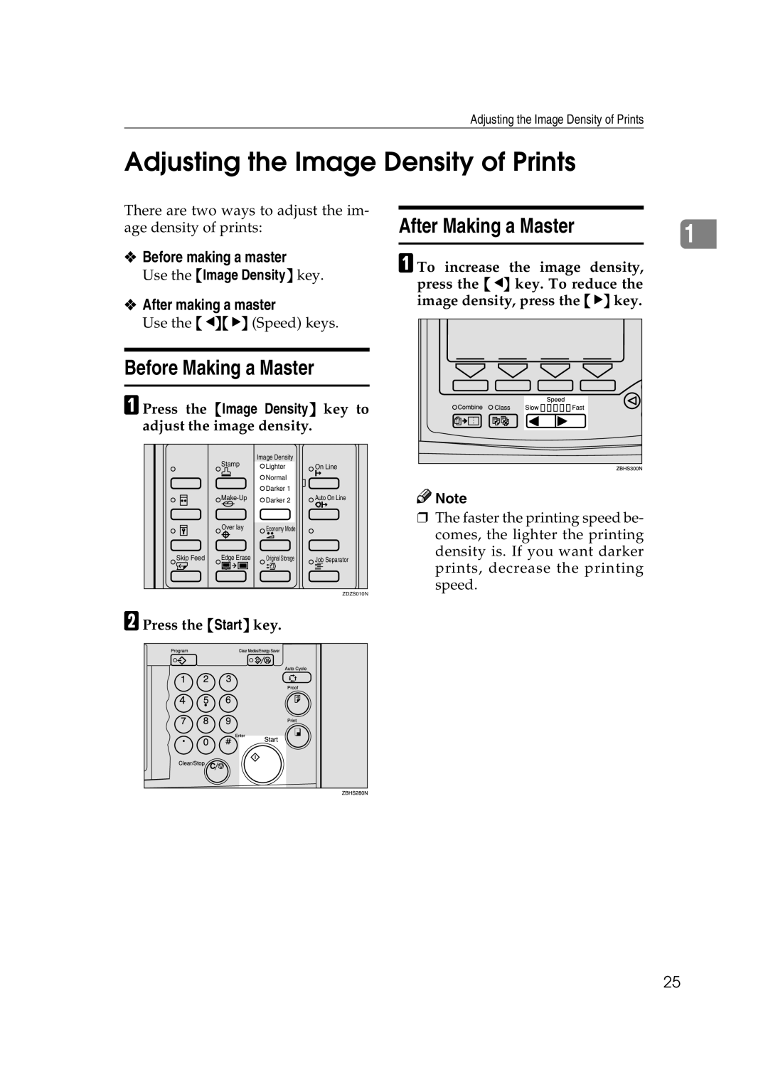 Savin 3460DNP Adjusting the Image Density of Prints, Before Making a Master, Before making a master, After making a master 