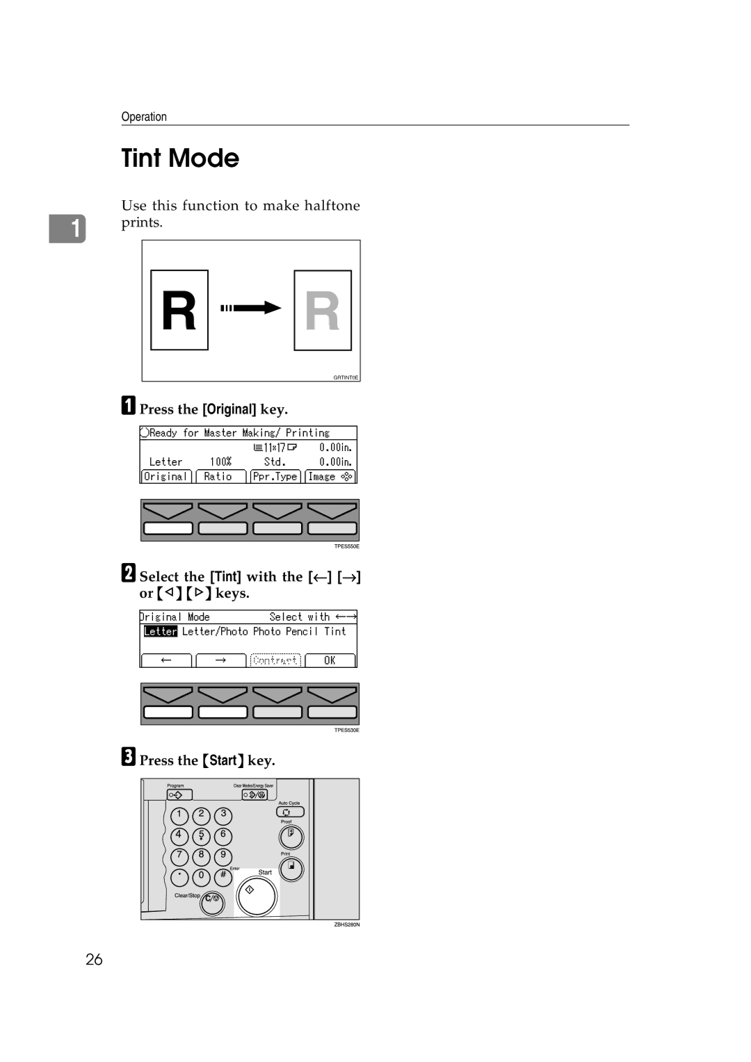 Savin 3460DNP operating instructions Tint Mode 