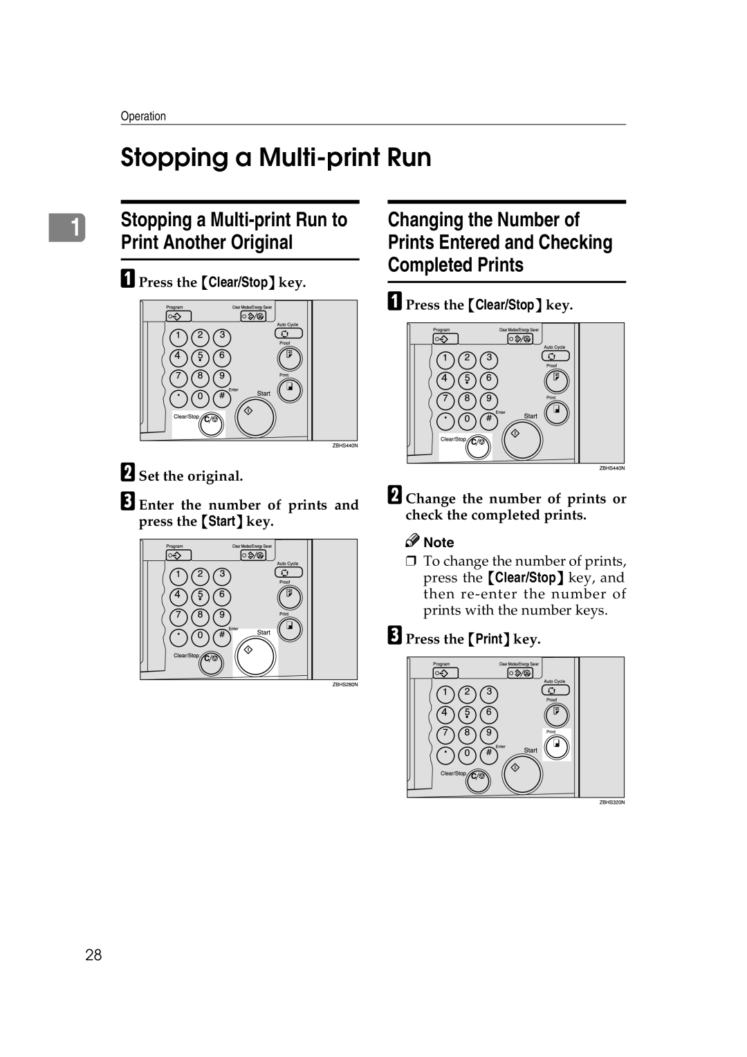 Savin 3460DNP operating instructions Stopping a Multi-print Run to Print Another Original 