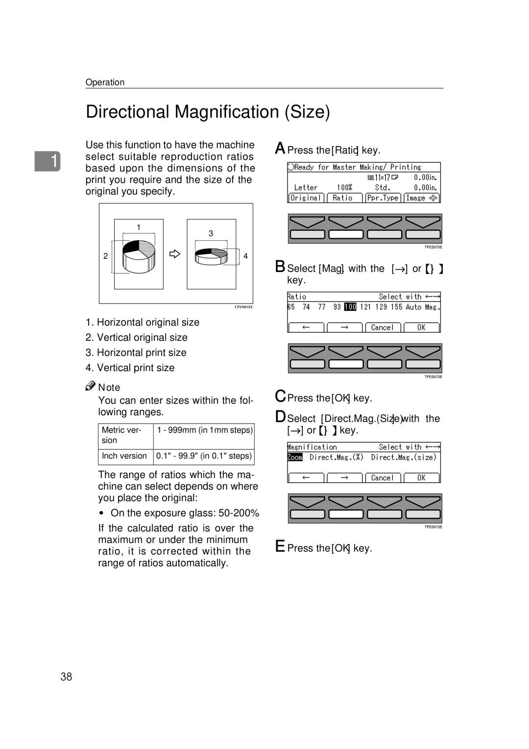 Savin 3460DNP operating instructions Directional Magnification Size 