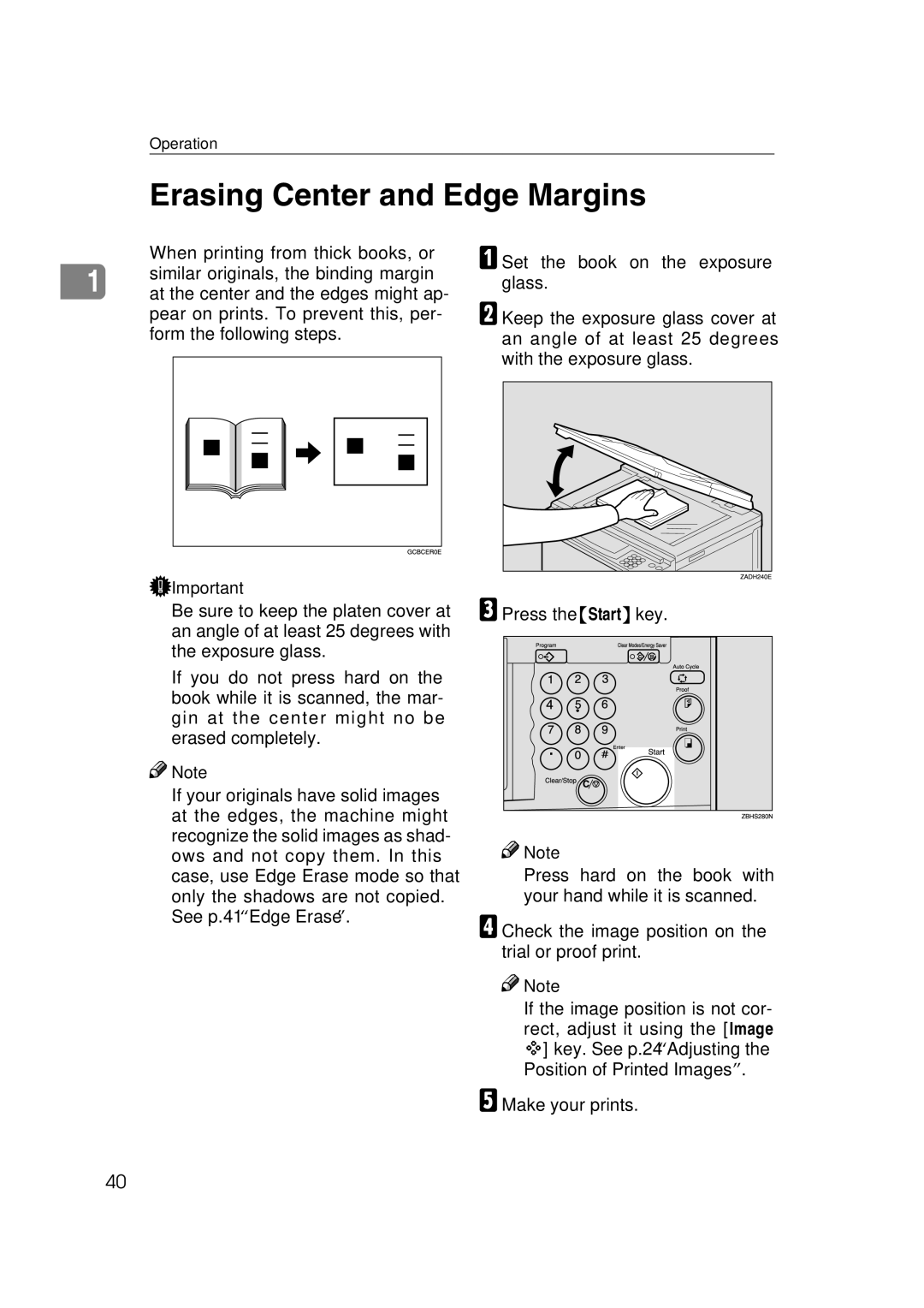 Savin 3460DNP operating instructions Erasing Center and Edge Margins 