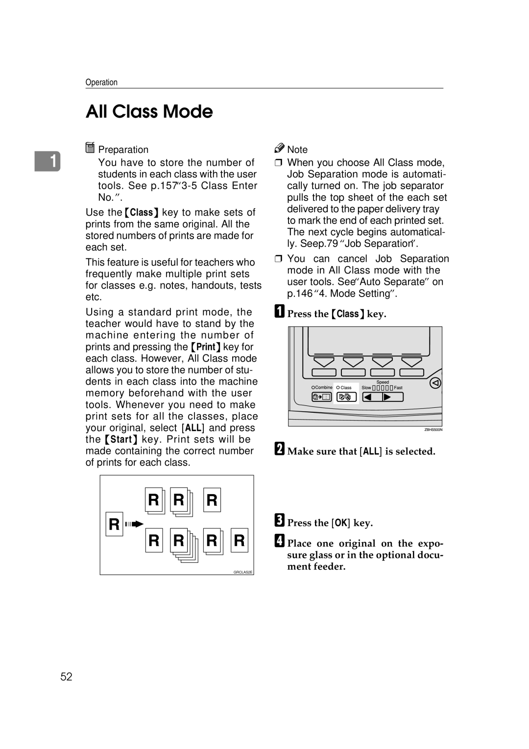 Savin 3460DNP operating instructions All Class Mode 