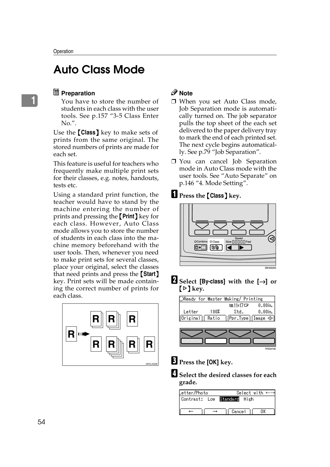 Savin 3460DNP operating instructions Auto Class Mode 