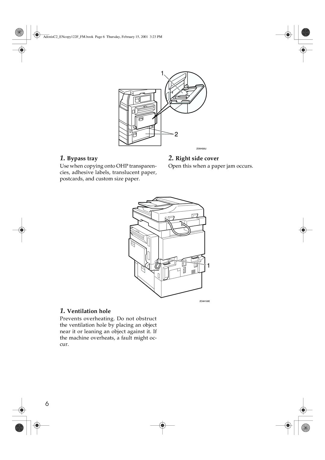 Savin 4502/4502p, 3502/3502p, 2235, 2545/2545p, 2245, 2535/2535p manual Bypass tray Right side cover, Ventilation hole 