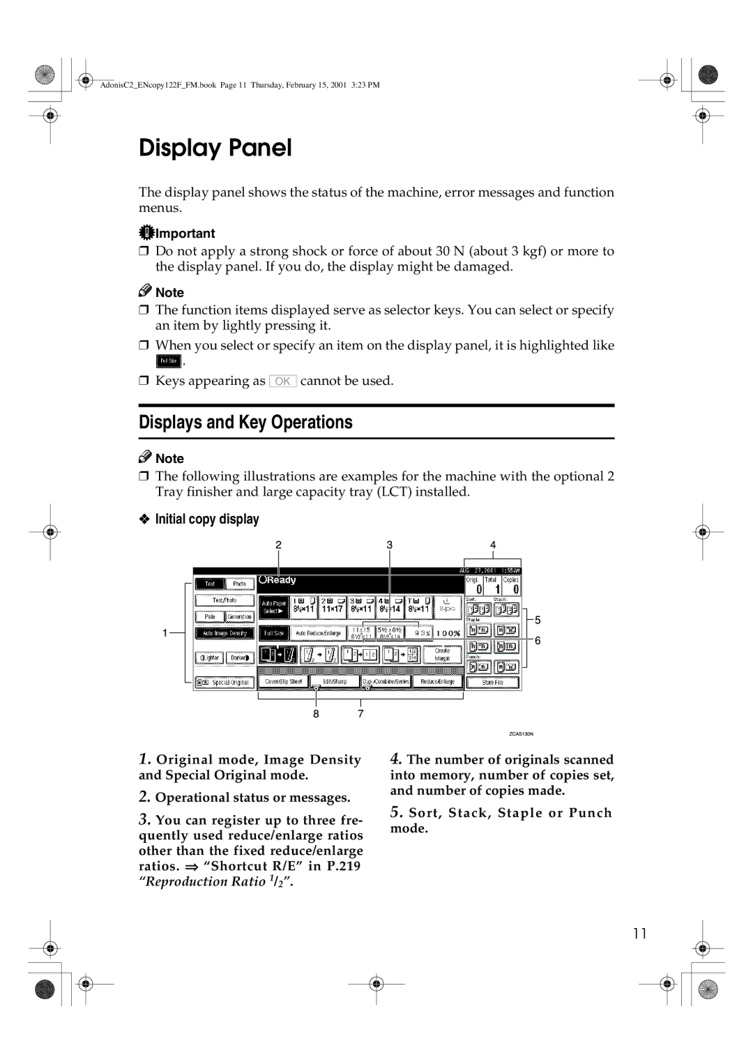 Savin 3502/3502p, 4502/4502p, 2235, 2545/2545p, 2245 manual Display Panel, Displays and Key Operations, Initial copy display 