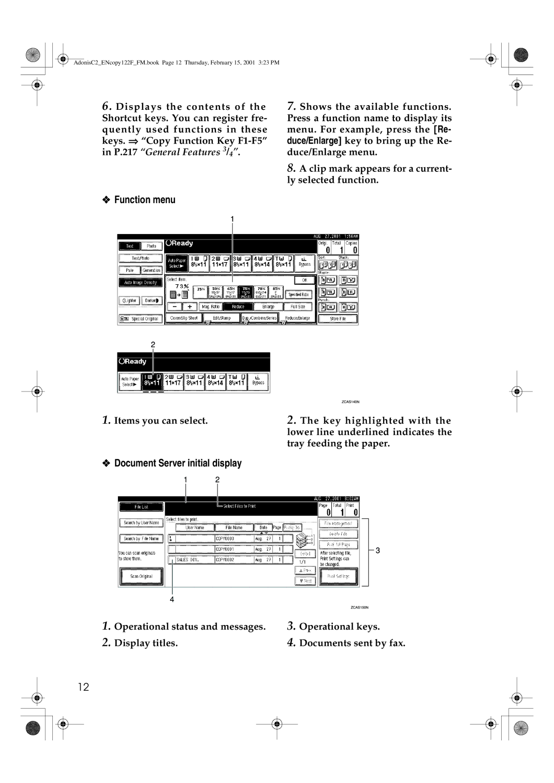 Savin 4502/4502p, 3502/3502p, 2235, 2545/2545p, 2245, 2535/2535p manual Function menu, Document Server initial display 