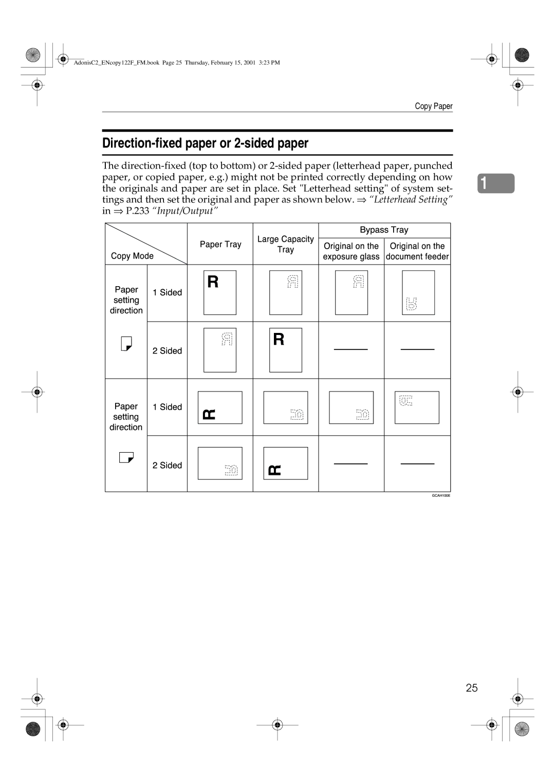 Savin 2235, 3502/3502p, 4502/4502p, 2545/2545p, 2245, 2535/2535p manual Direction-fixed paper or 2-sided paper 