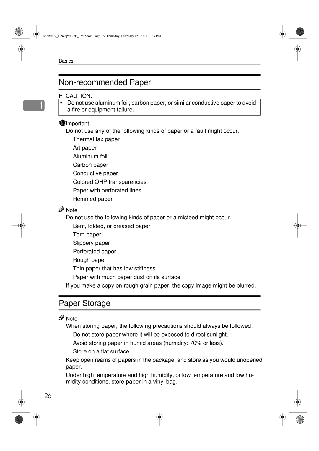 Savin 2545/2545p, 3502/3502p, 4502/4502p, 2235, 2245, 2535/2535p manual Non-recommended Paper, Paper Storage 