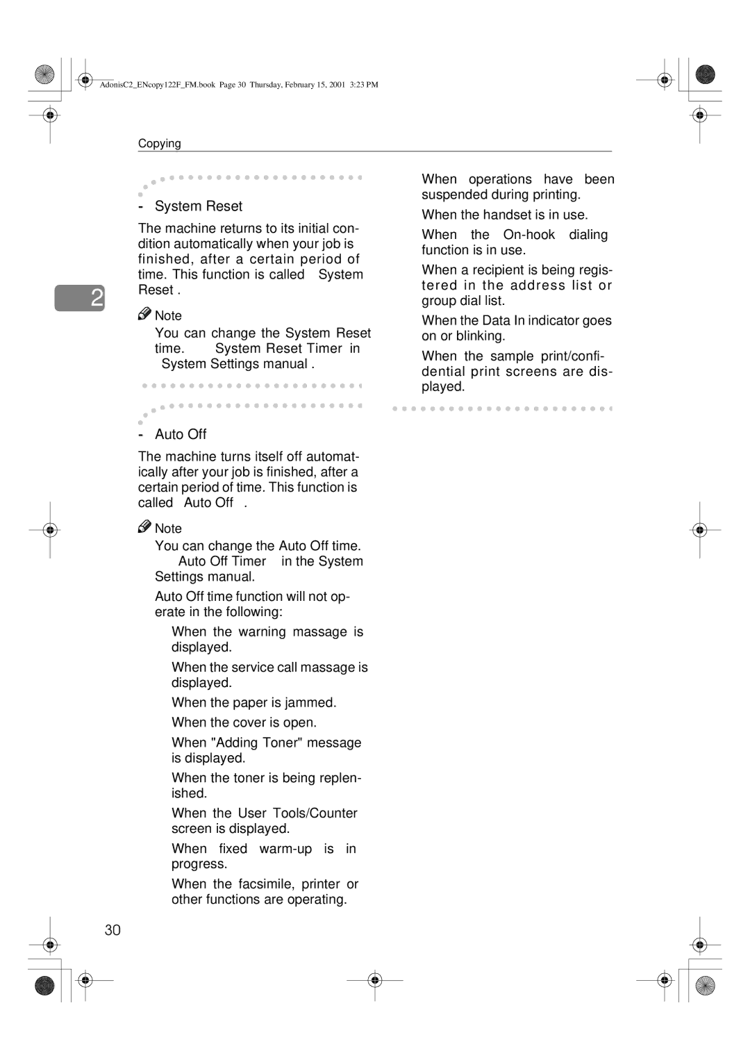 Savin 4502/4502p, 3502/3502p, 2235, 2545/2545p, 2245, 2535/2535p manual System Reset 