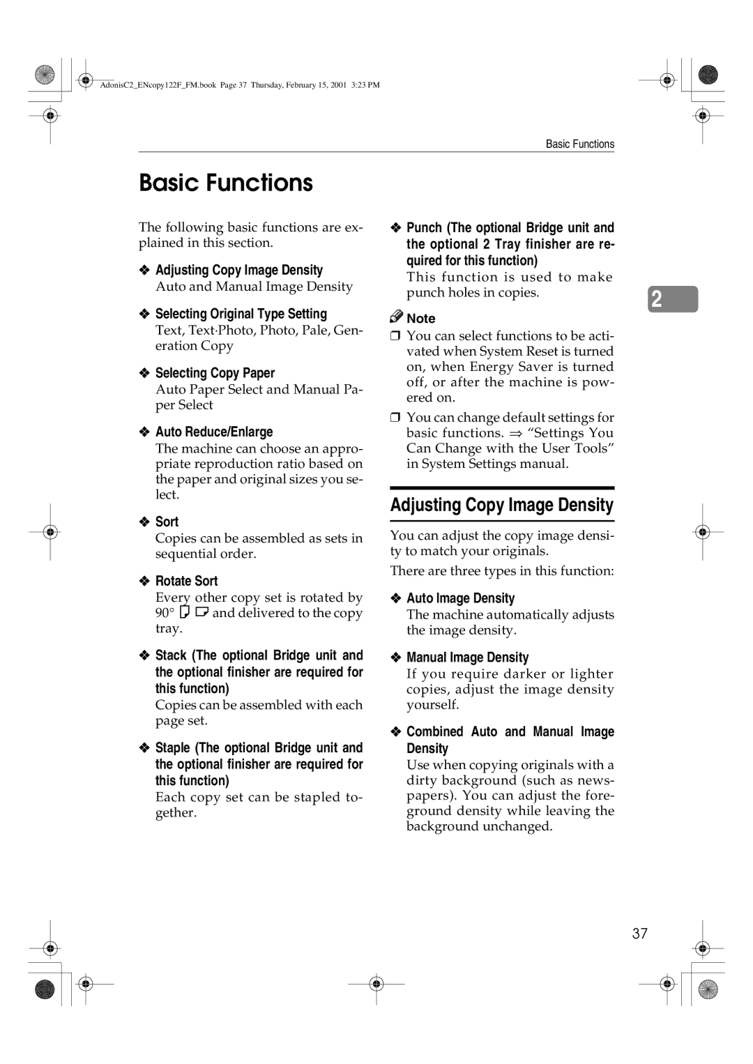 Savin 2235, 3502/3502p, 4502/4502p, 2545/2545p, 2245, 2535/2535p manual Basic Functions 