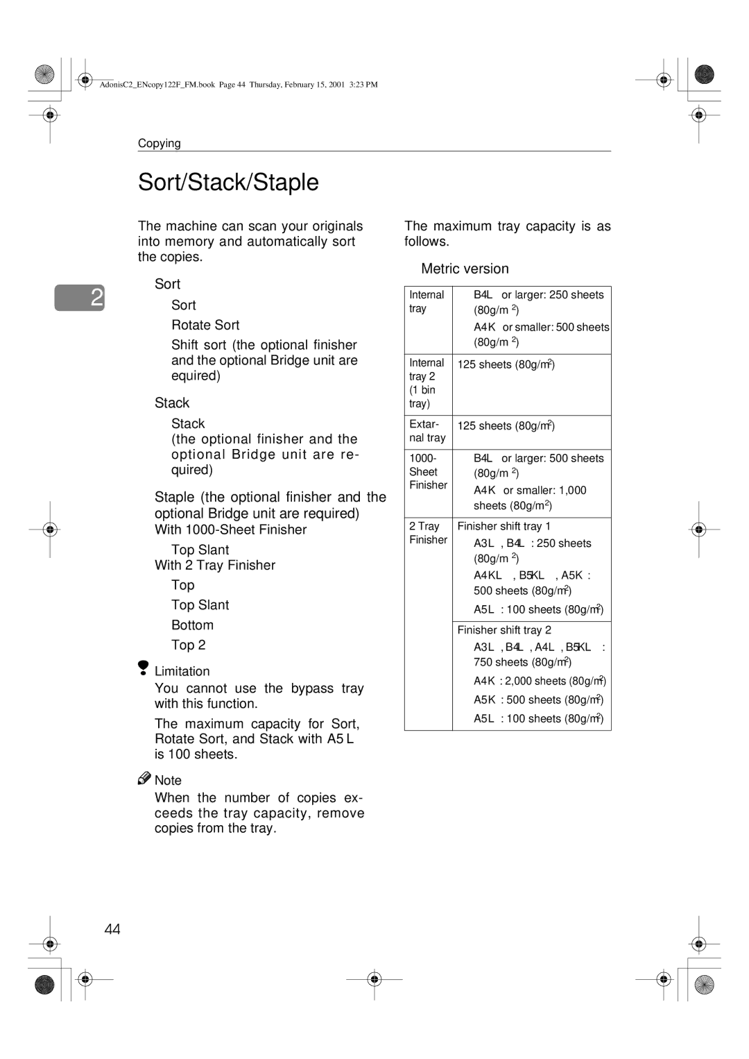 Savin 2545/2545p, 3502/3502p, 4502/4502p, 2235, 2245, 2535/2535p manual Sort/Stack/Staple 