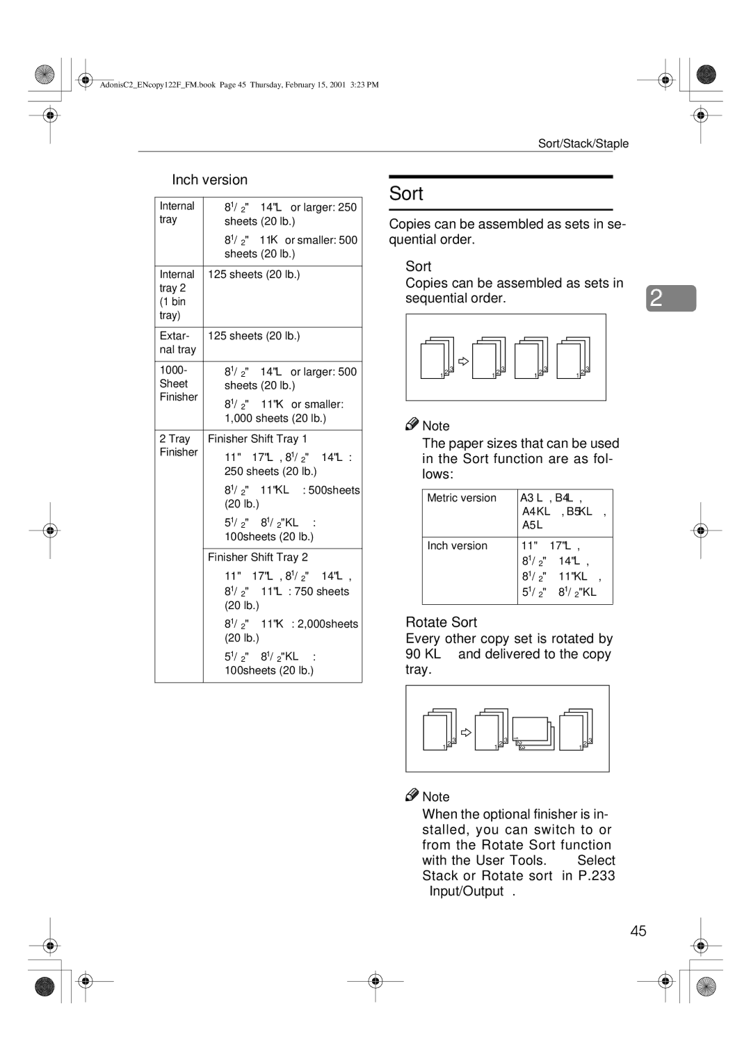 Savin 2245, 3502/3502p, 4502/4502p, 2235, 2545/2545p, 2535/2535p manual Rotate Sort 