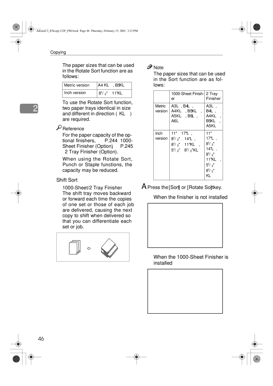 Savin 2535/2535p, 3502/3502p, 4502/4502p, 2235, 2545/2545p, 2245 manual Shift Sort, Press the Sort or Rotate Sort key 